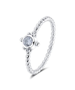 Ball Pattern around Circle CZ Crystal Silver Ring NSR-4087